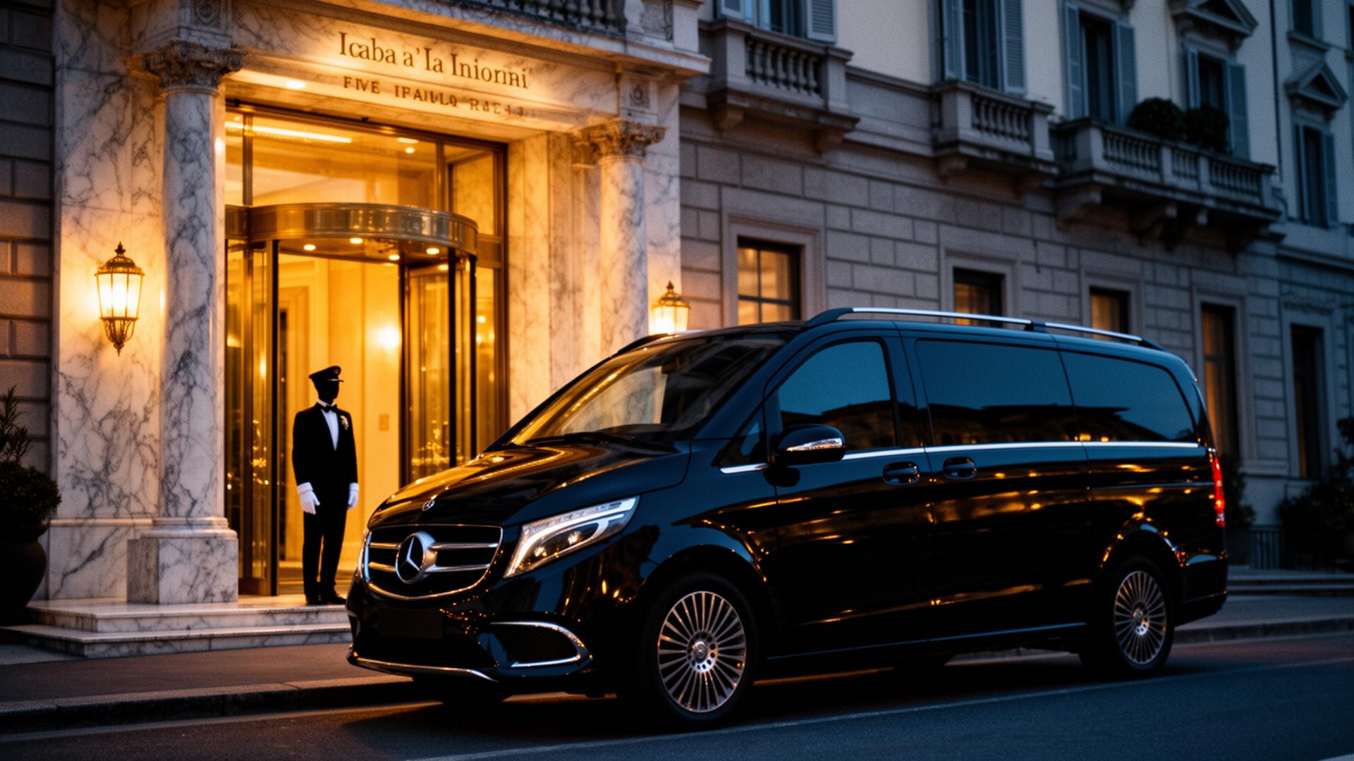 Mercedes V-Class luxury chauffeur at five-star Milano hotel